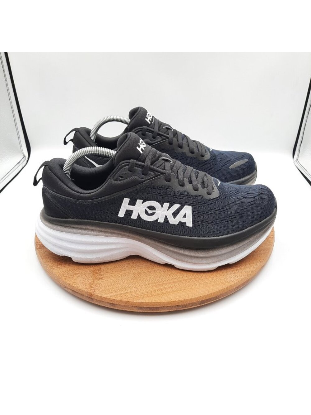 Hoka One One Bondi 8 Womens 10.5 Shoes Black White Athletic Running Sneakers